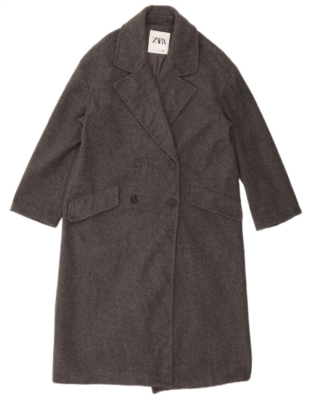 Casaco feminino oversized com peito duplo ZARA UK 6 XS cinza poliéster