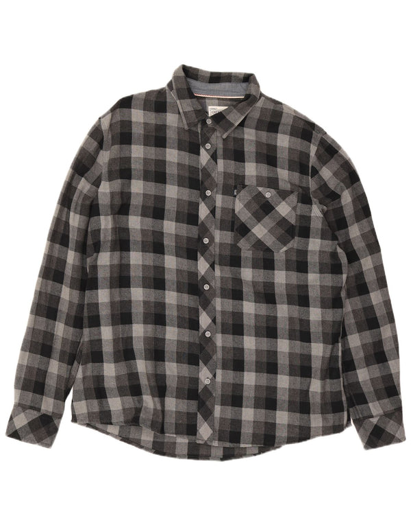 Camisa masculina de flanela Cherokee 2XL algodão xadrez cinza