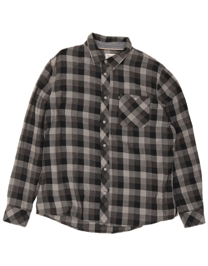Camisa masculina de flanela Cherokee 2XL algodão xadrez cinza