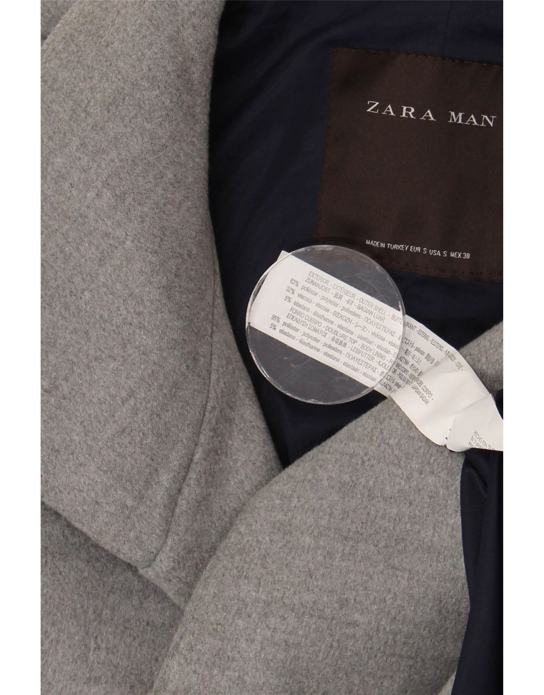 Sobretudo masculino Zara UK 36 pequeno poliéster cinza