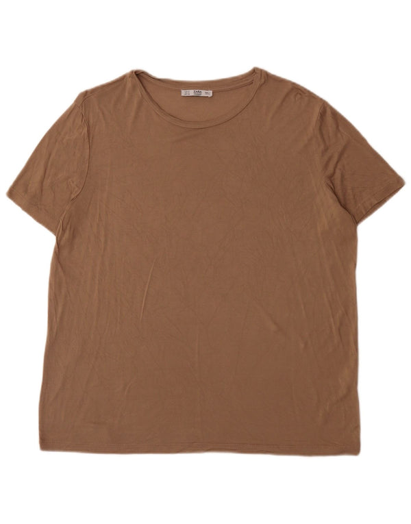 Camiseta feminina Zara UK 18 XL marrom viscose