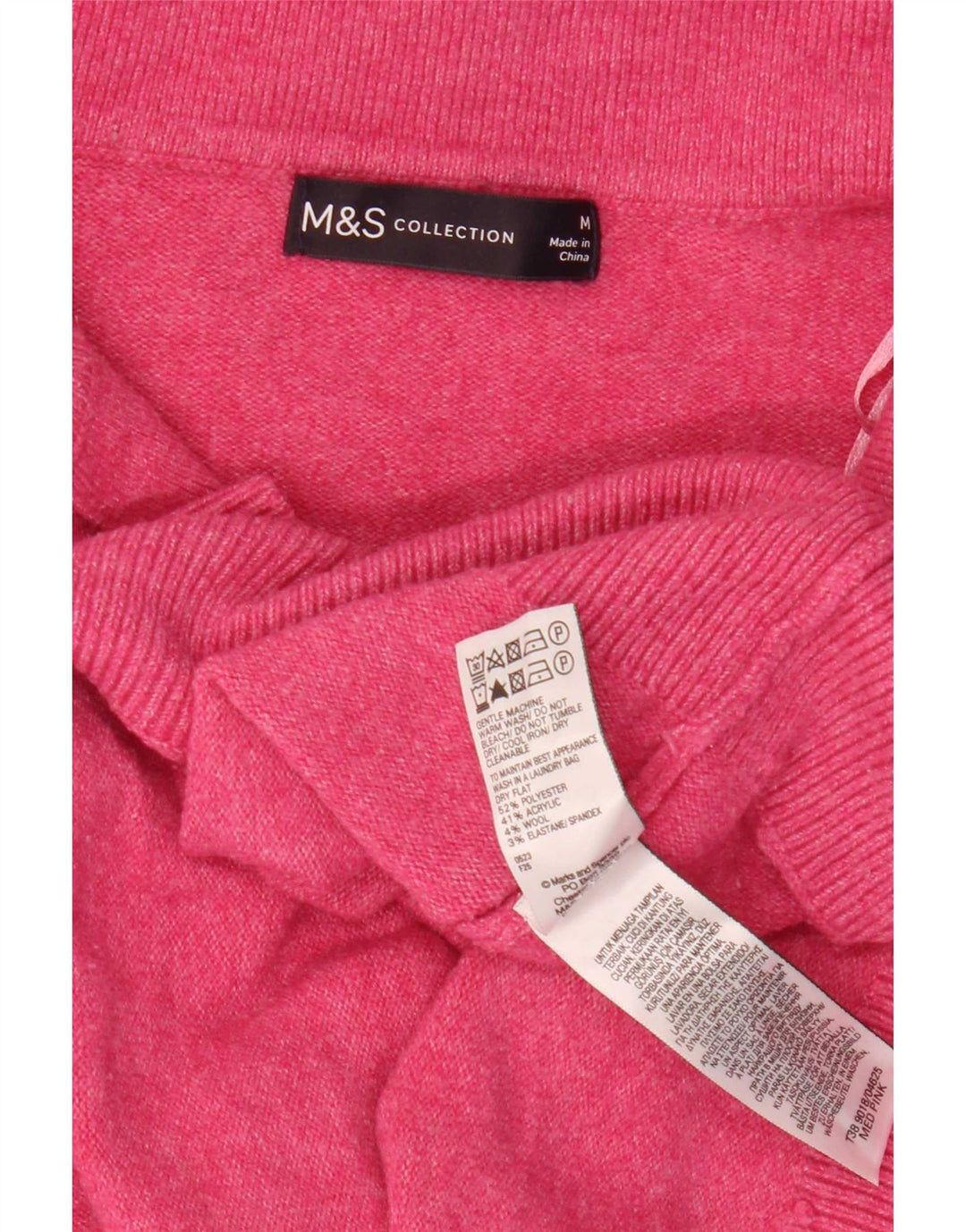 Suéter feminino Marks & Spencer com gola polo Reino Unido 14 poliéster rosa médio