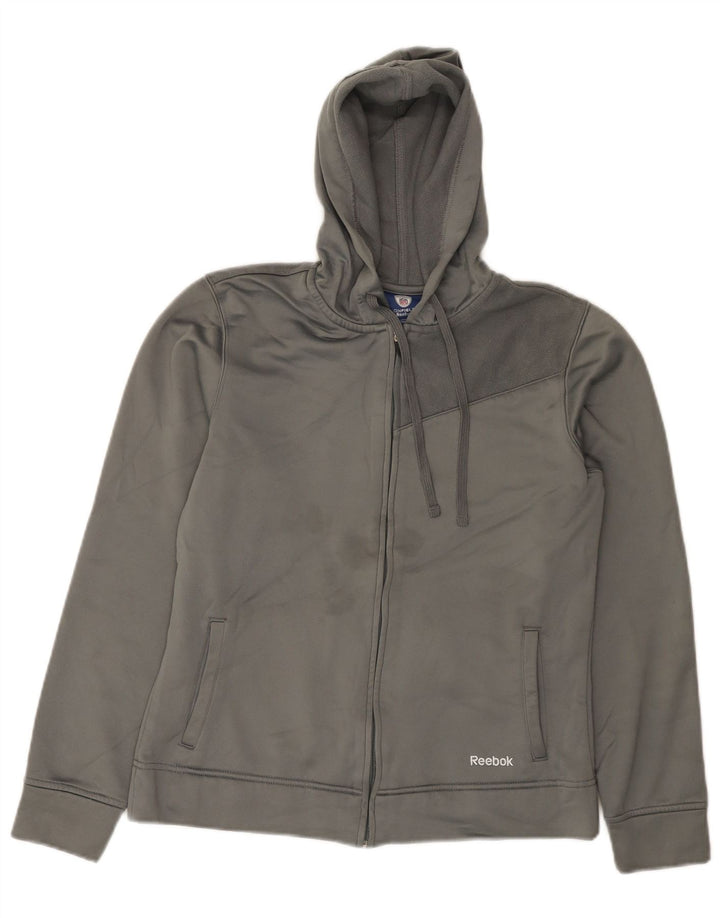 Suéter Reebok feminino com capuz e zíper UK 14 poliéster cinza médio