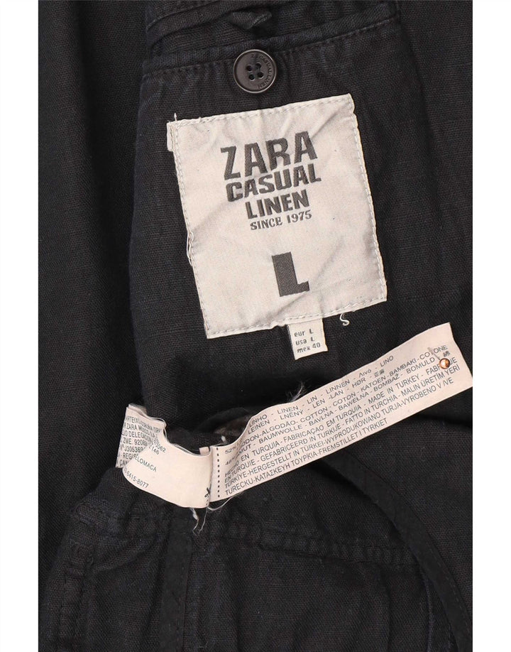 Jaqueta blazer masculina Zara com 3 botões Reino Unido 40 grande linho azul marinho
