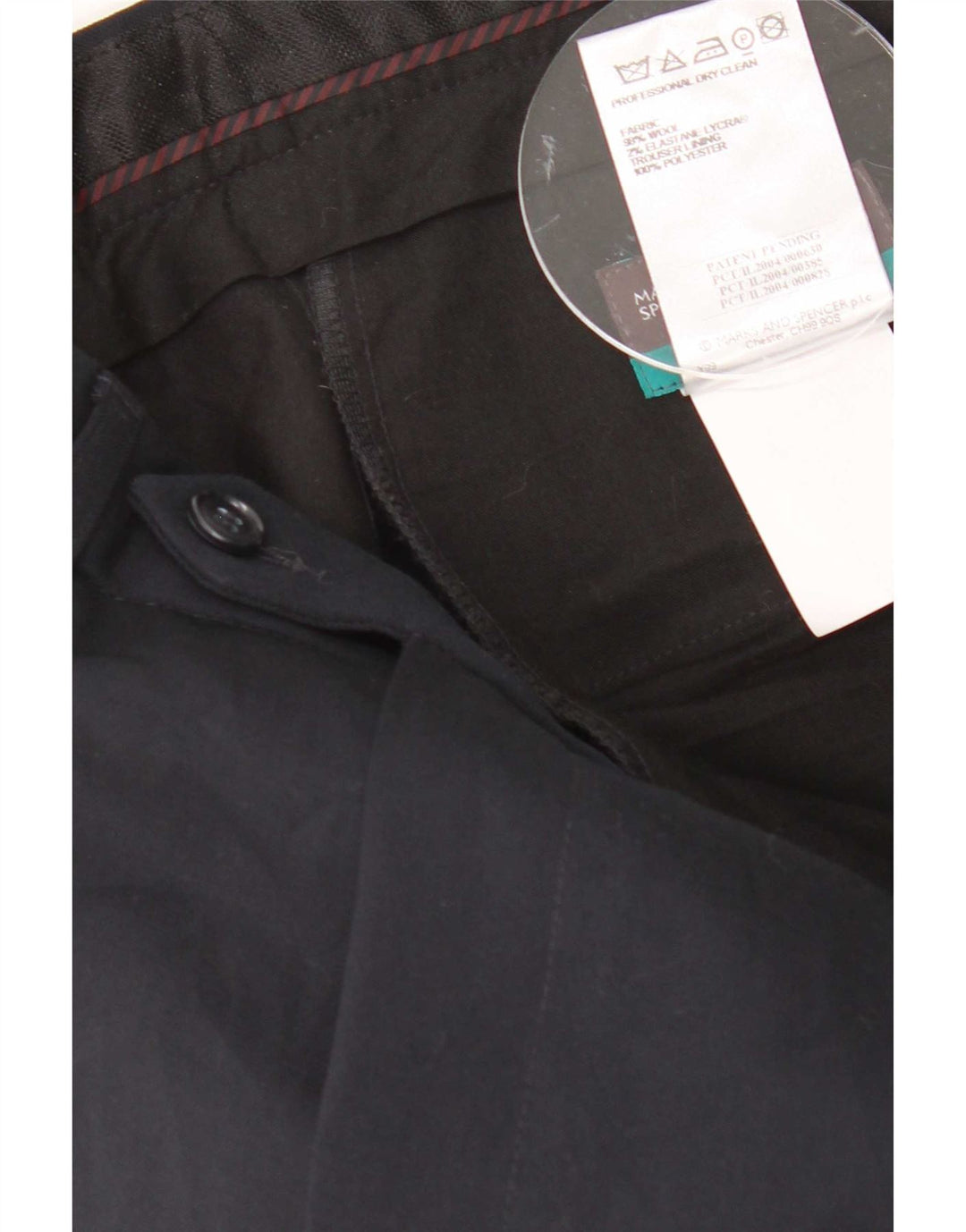 Calça feminina Marks & Spencer de terno reto W32 L33 azul marinho lã