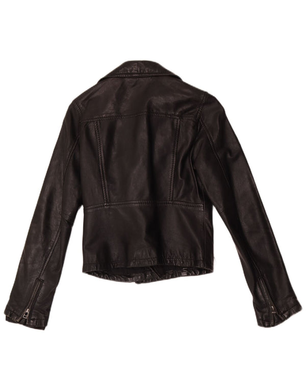 Jaqueta de motociclista de couro vintage feminino UK 10 couro preto pequeno