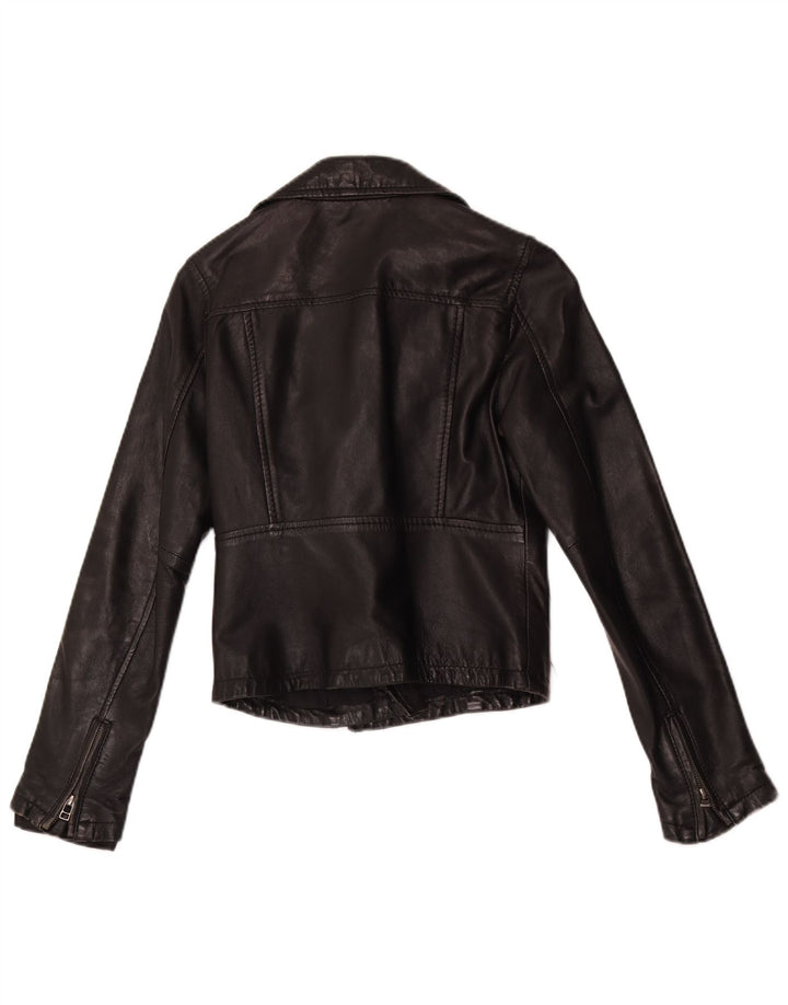 Jaqueta de motociclista de couro vintage feminino UK 10 couro preto pequeno
