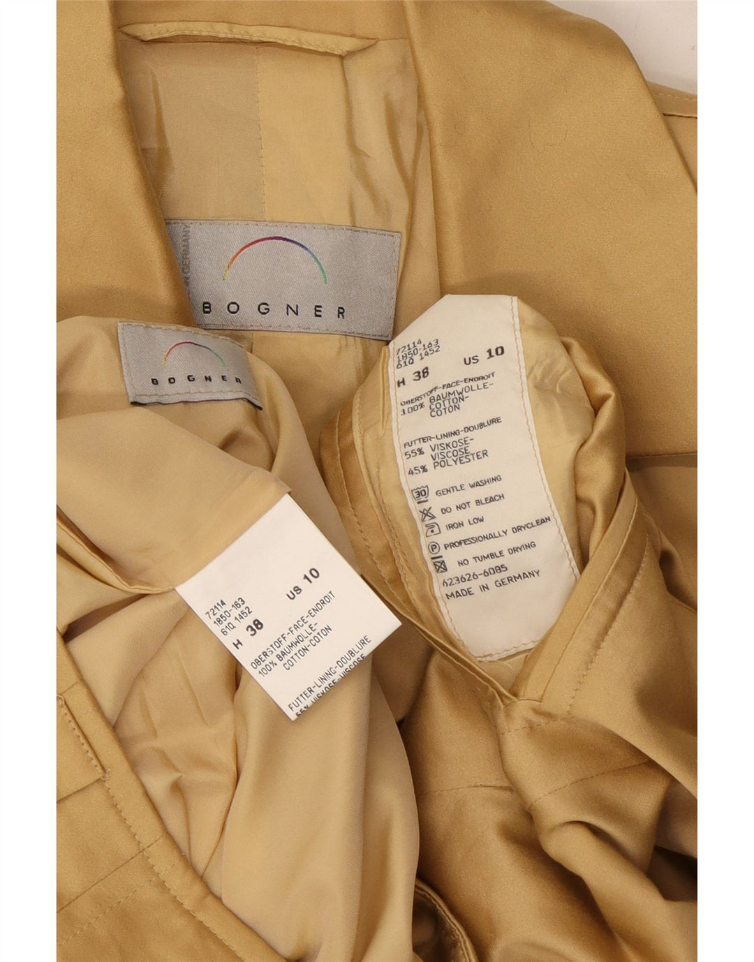 Conjunto de saia feminina BOGNER com 4 botões e 2 peças EUA 10 grande W29 algodão bege