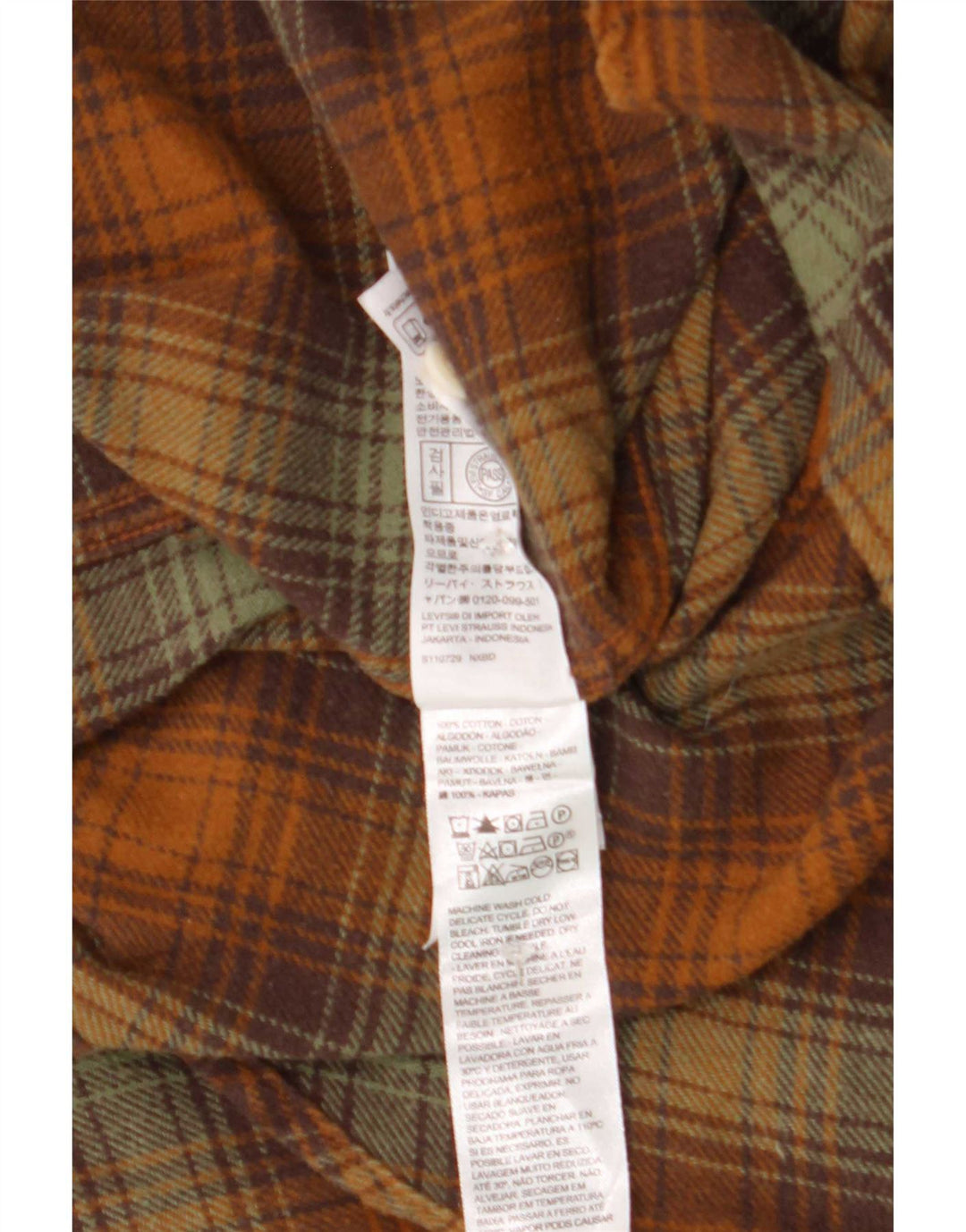 Camisa masculina de flanela Levi's de algodão xadrez marrom médio