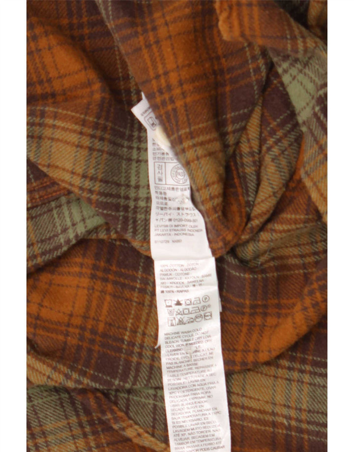 Camisa masculina de flanela Levi's de algodão xadrez marrom médio