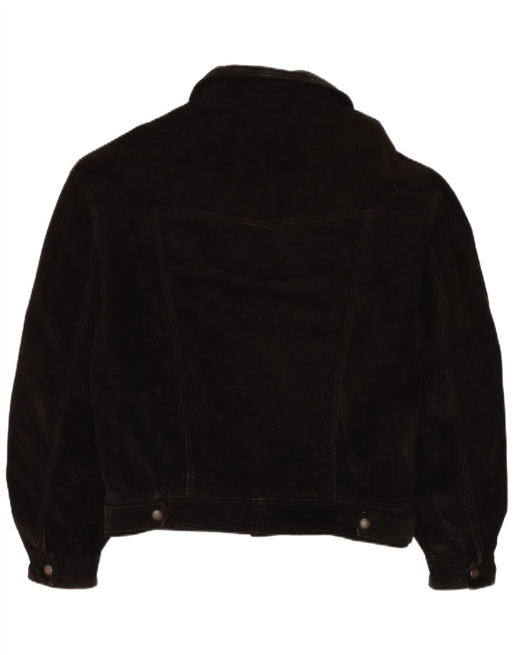 Jaqueta bomber de camurça masculina vintage IT 50 grande couro preto