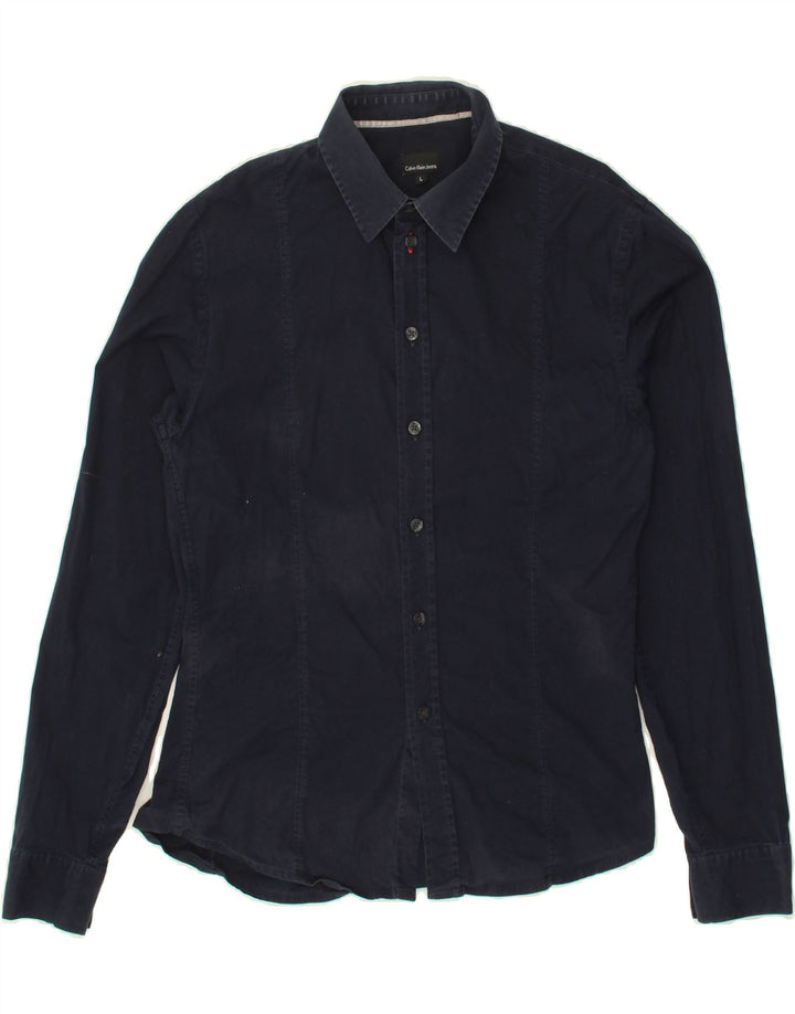 CALVIN KLEIN JEANS Mens Shirt Large Navy Blue Cotton Vintage Calvin Klein Jeans and Second-Hand Calvin Klein Jeans from Messina Hembry 