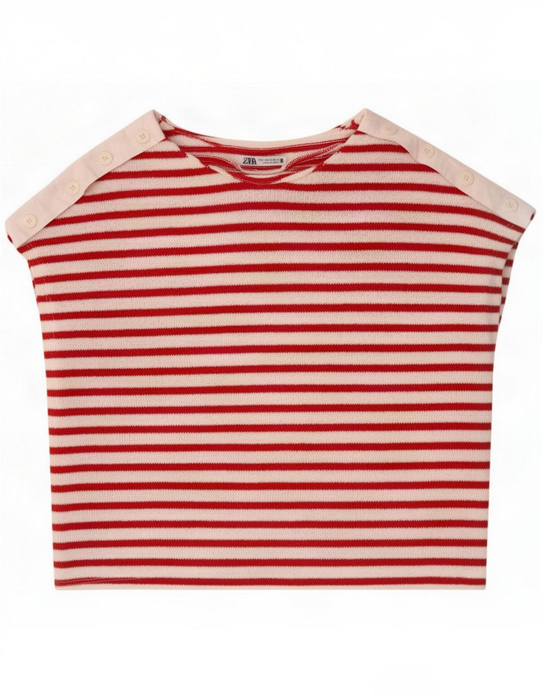 Zara Camiseta feminina cropped UK 14 Poliéster listrado vermelho médio