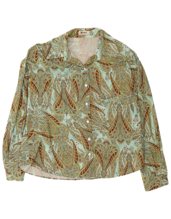 Camisa feminina vintage solta IT 52 2XL verde paisley poliéster retrô