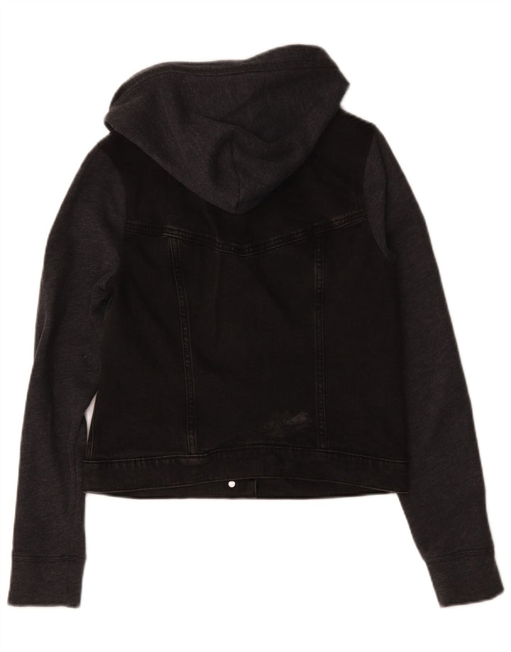 Jaqueta jeans feminina com capuz Hollister UK 14 cinza médio colorblock