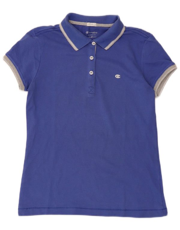 Camisa polo feminina Champion Heritage Fit Reino Unido 12 bloco colorido azul médio