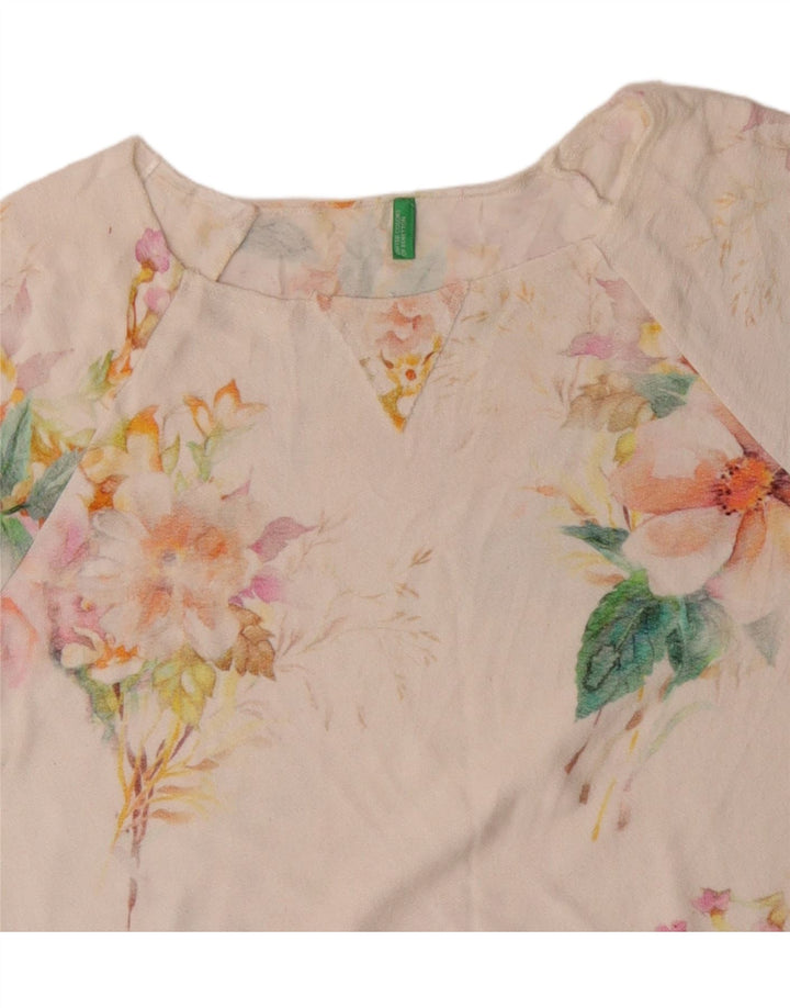 Camiseta feminina BENETTON UK 16 grande branco floral