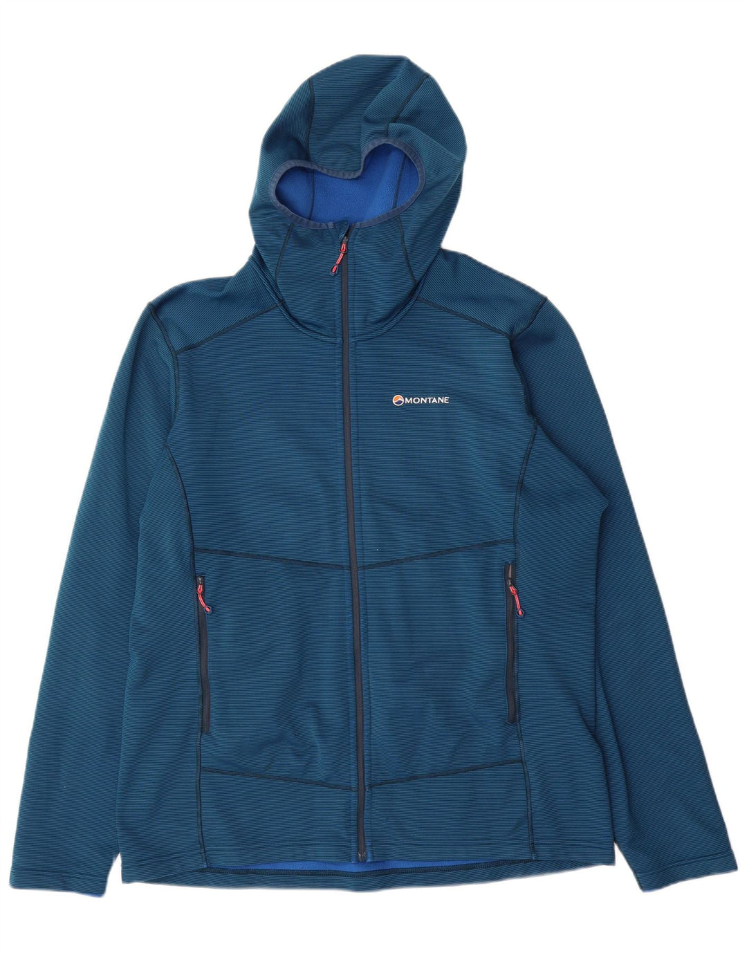 Suéter masculino MONTANE com capuz e zíper XL poliéster risca de giz azul