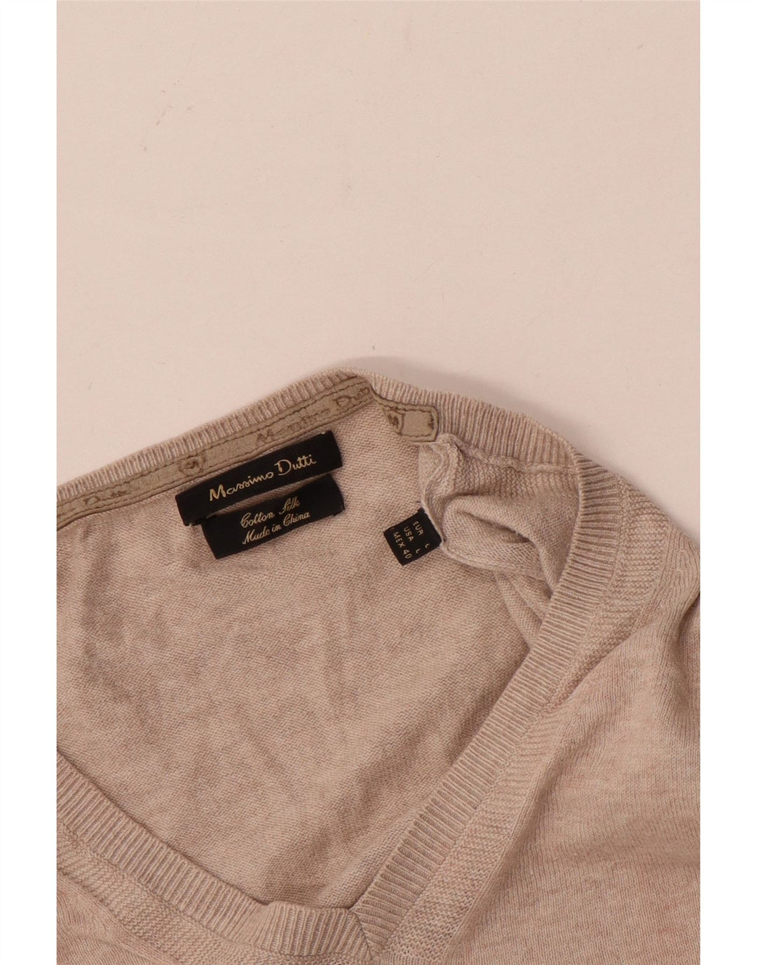 Suéter masculino Massimo Dutti com decote em V, grande algodão bege