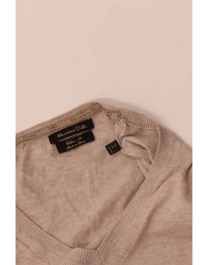 Suéter masculino Massimo Dutti com decote em V, grande algodão bege