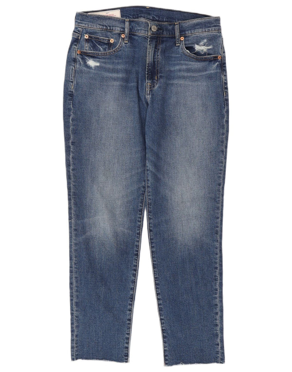 Jeans feminino Gap Girlfriend desgastado cintura média slim W28 L28 algodão azul
