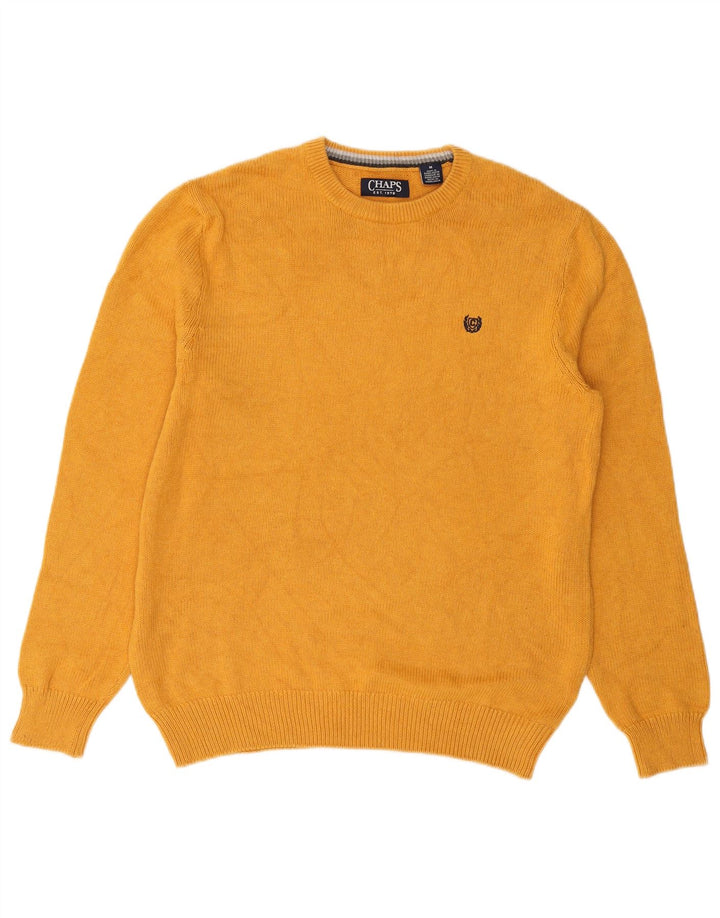 Suéter masculino CHAPS com gola redonda e algodão amarelo médio