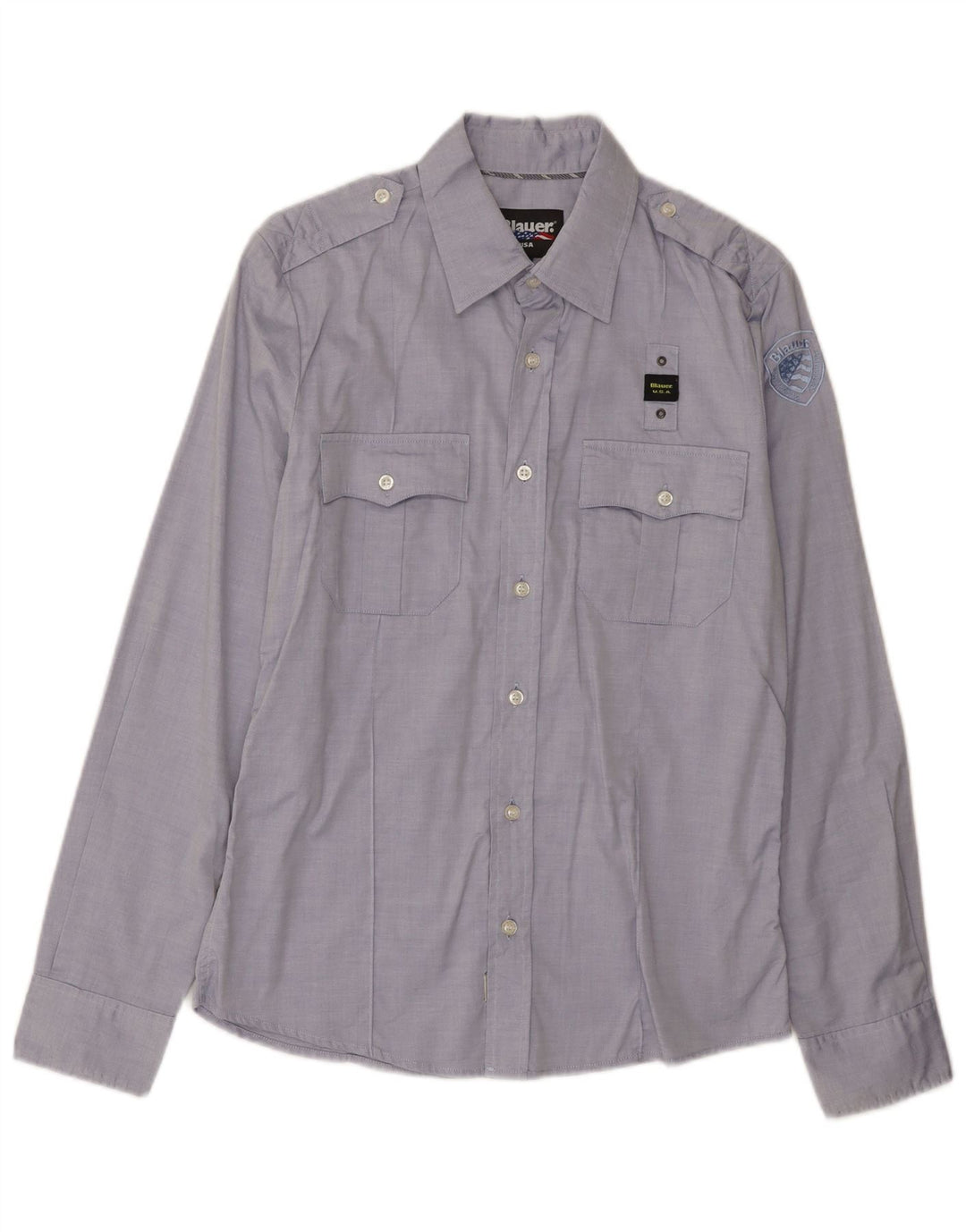 Camisa militar masculina Blauer de algodão azul médio