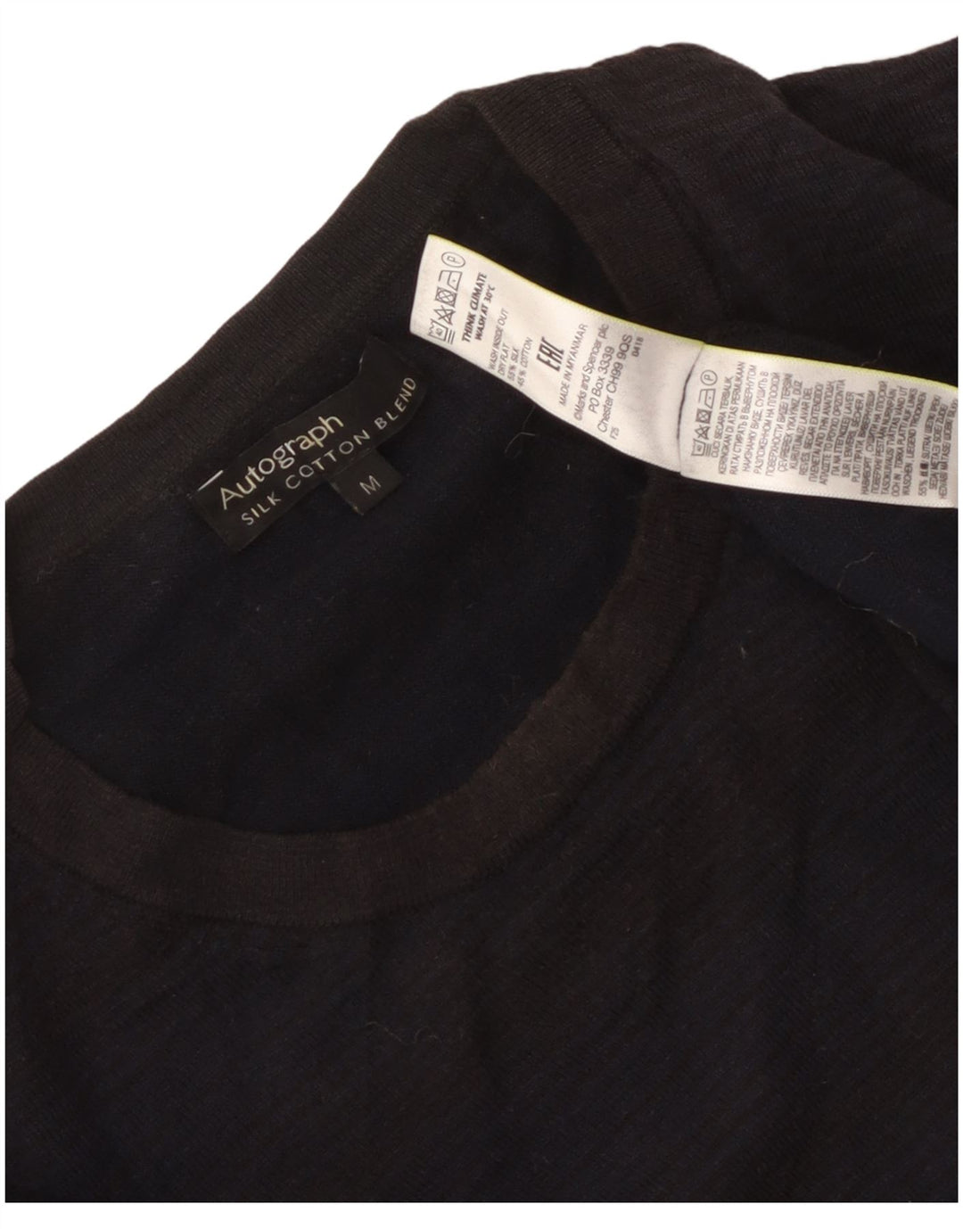 Suéter masculino Marks & Spencer Autograph com gola redonda, azul marinho médio