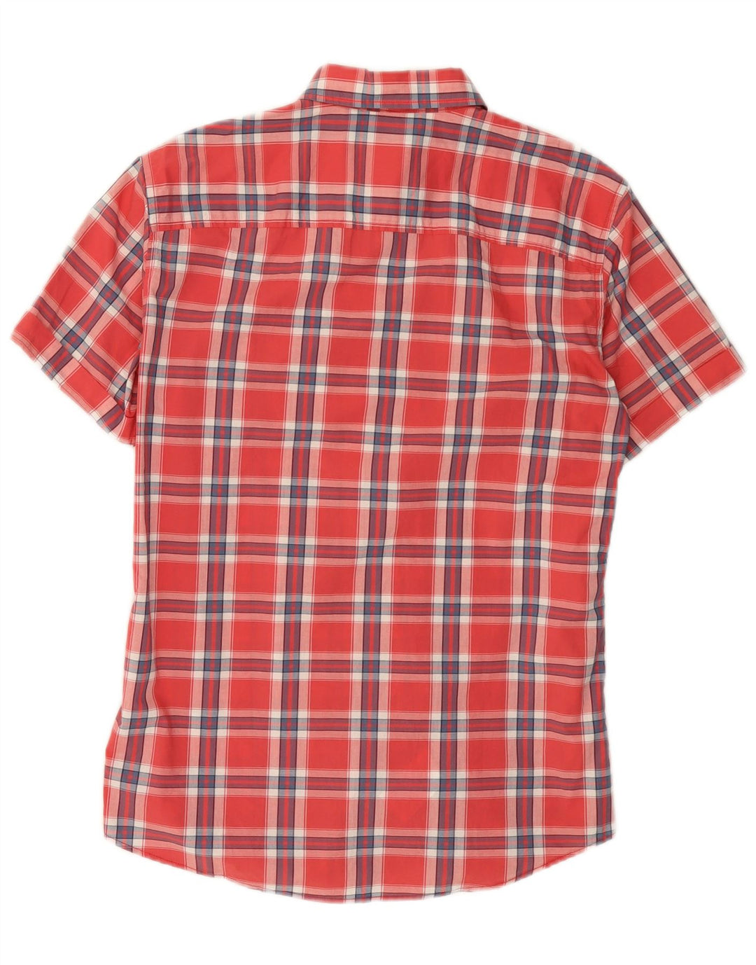 Camisa masculina de manga curta BENETTON de algodão xadrez vermelho médio