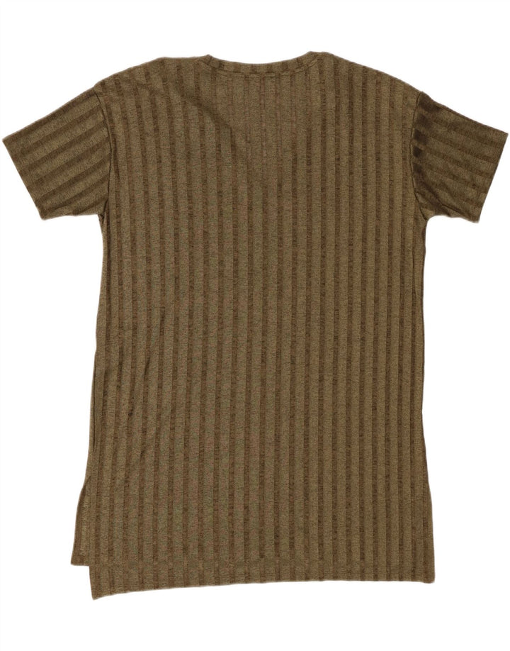 Camiseta feminina Zara UK 18 XL poliéster listrado cáqui