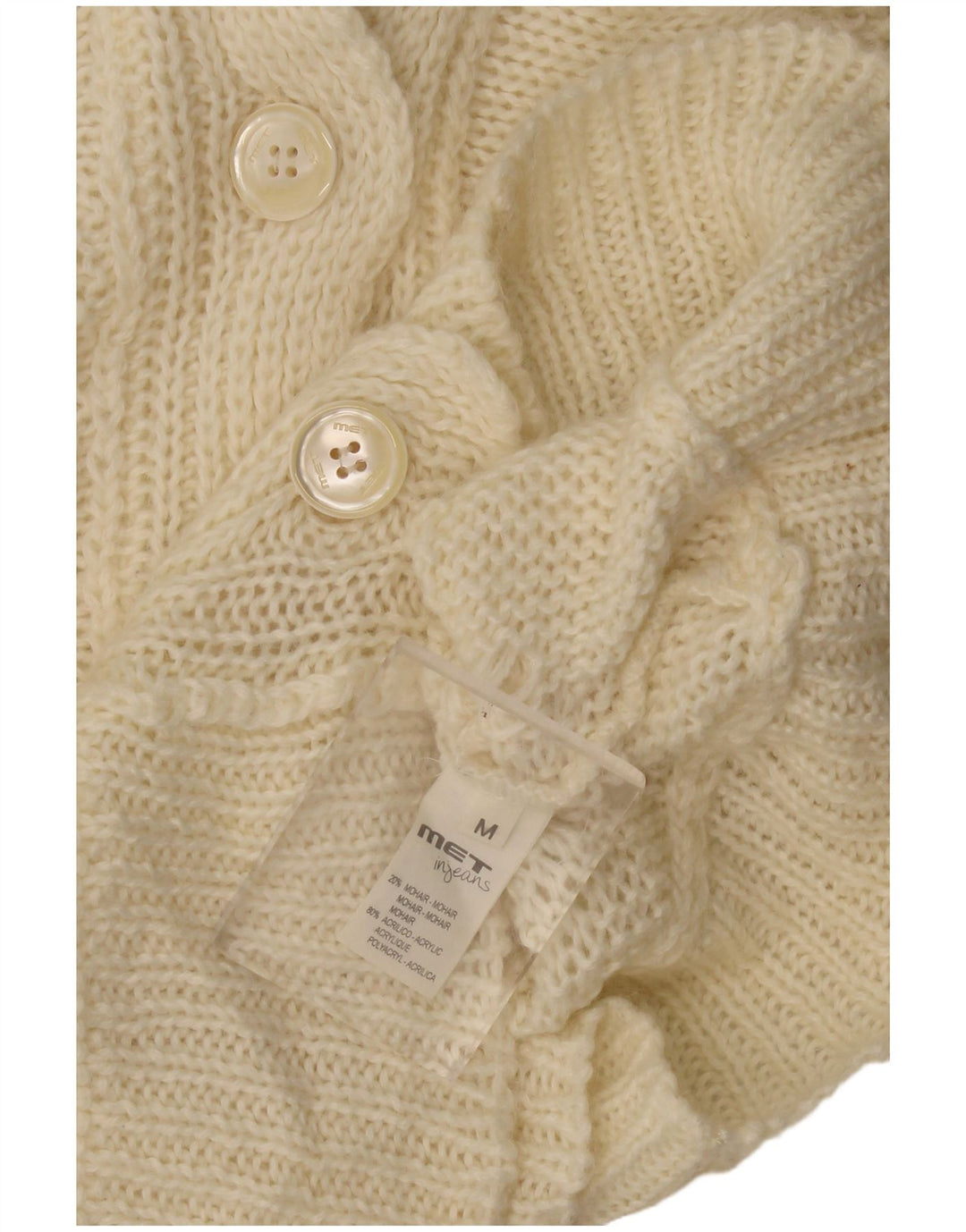 Suéter cardigã feminino MET UK 12 mohair bege médio