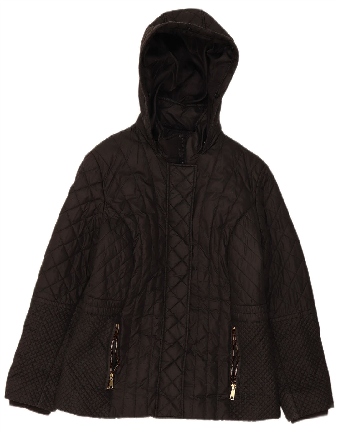 Jaqueta feminina acolchoada com capuz Marks & Spencer Reino Unido 14 grande poliéster preto