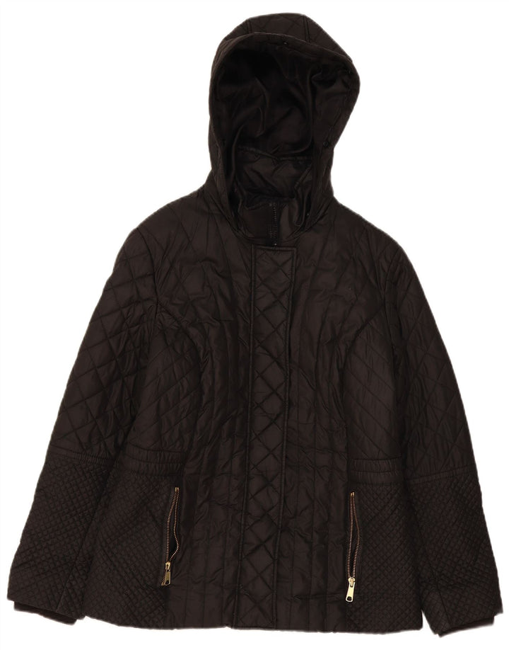 Jaqueta feminina acolchoada com capuz Marks & Spencer Reino Unido 14 grande poliéster preto