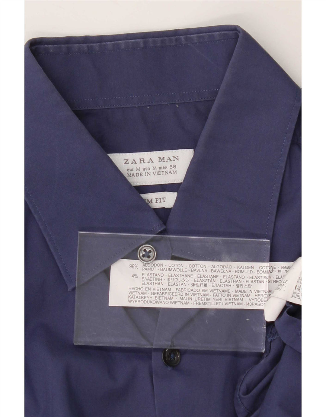 Camisa masculina Zara Slim Fit médio algodão azul