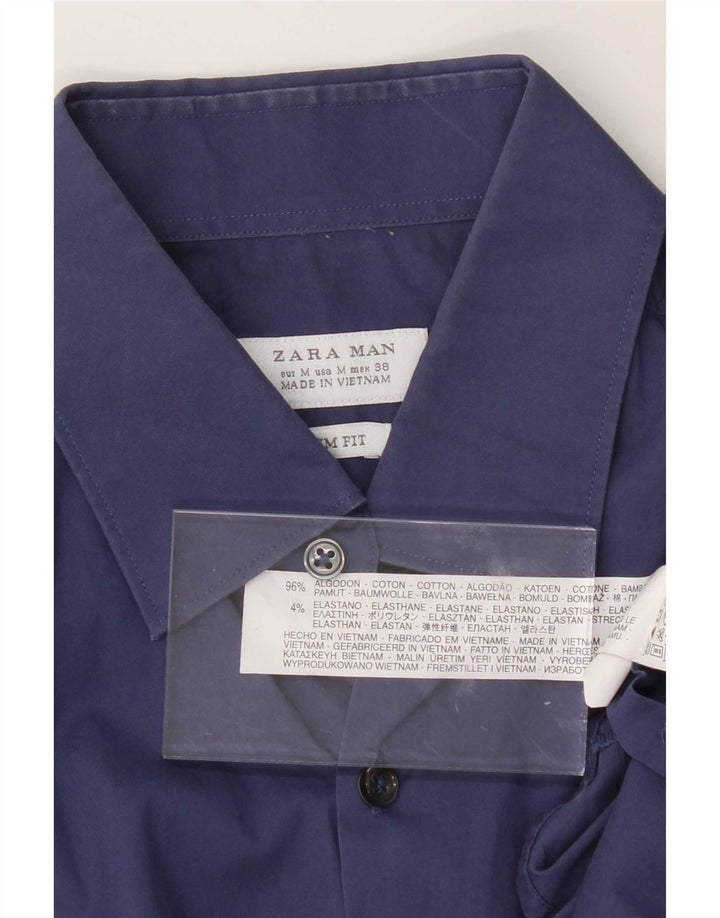 Camisa masculina Zara Slim Fit médio algodão azul