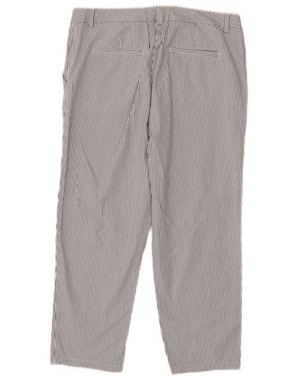 Calça feminina Marks & Spencer Slim Cropped UK 18 XL W34 L24 listrada branca