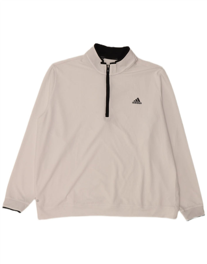 ADIDAS Mens Zip Neck Moletom Jumper 2XL Branco Poliéster