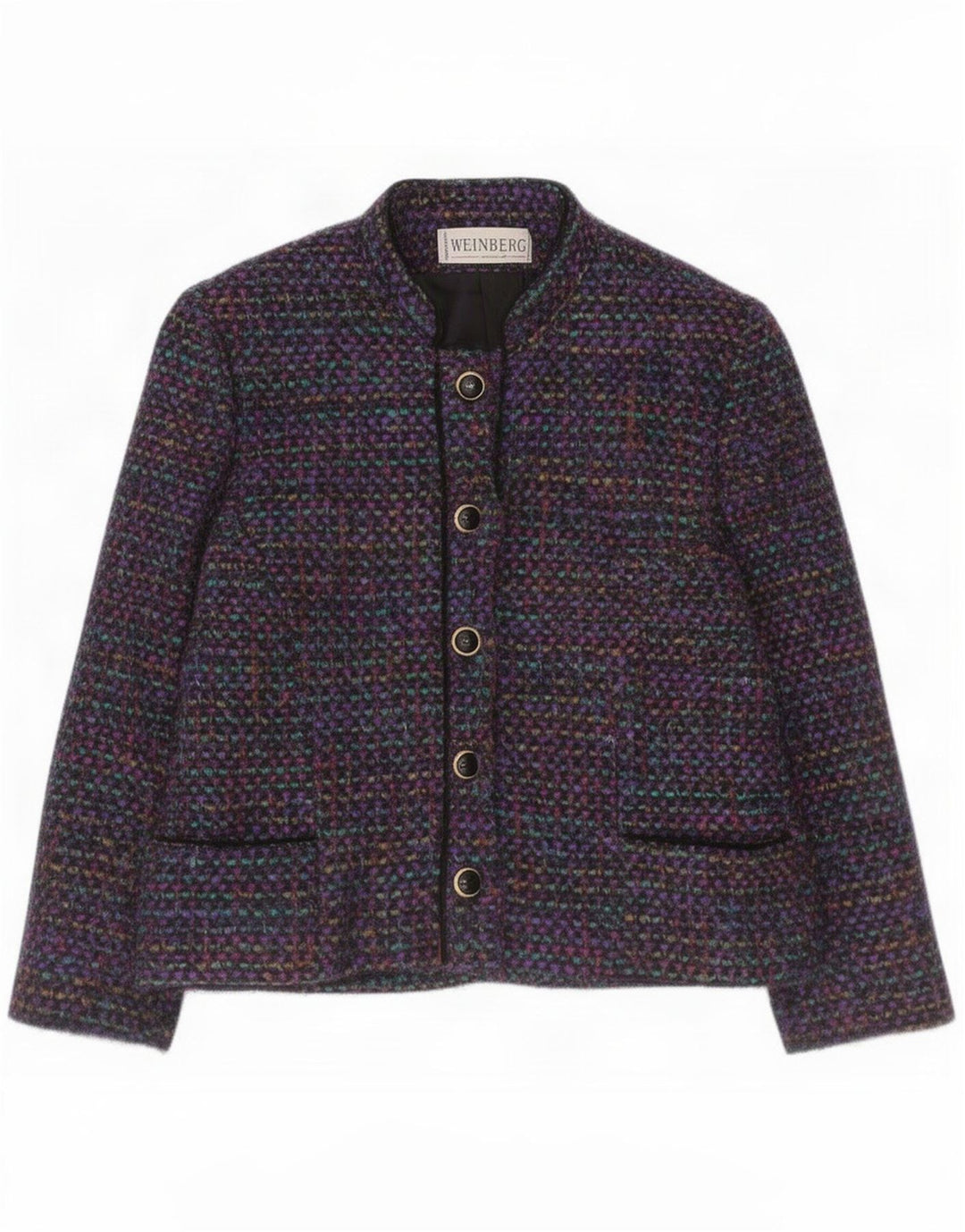 Jaqueta blazer feminina Weinberg com 5 botões Reino Unido 10 pequena multicolorida manchada