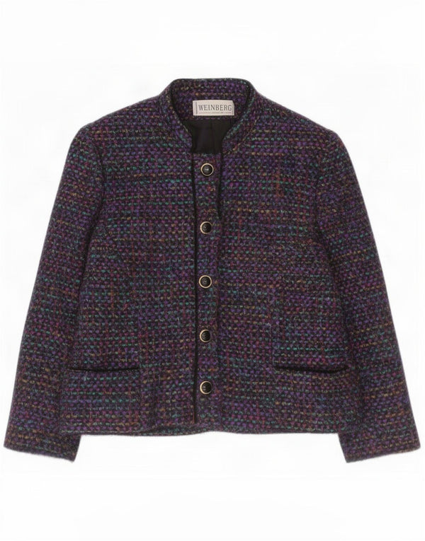 Jaqueta blazer feminina Weinberg com 5 botões Reino Unido 10 pequena multicolorida manchada