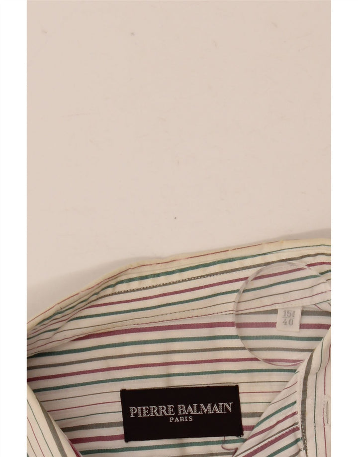 Camisa masculina Pierre Balmain tamanho 40 15 3/4 médio listrado multicolorido
