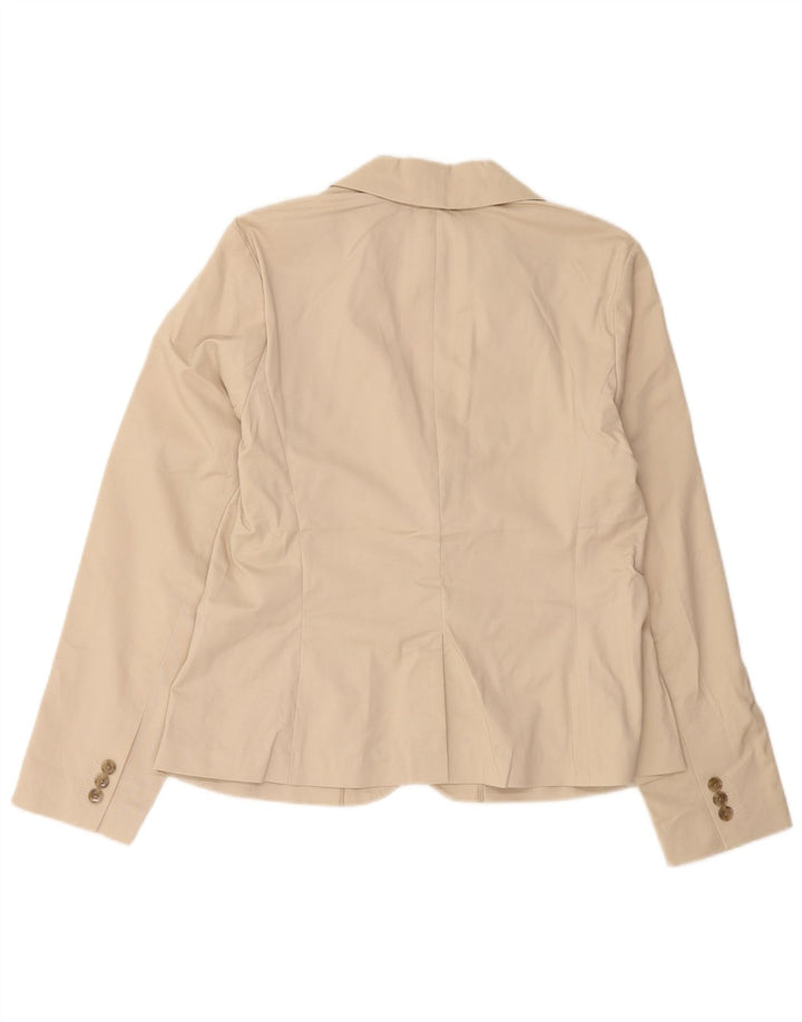 Jaqueta blazer feminina EDDIE BAUER com 2 botões EUA 10 algodão bege grande