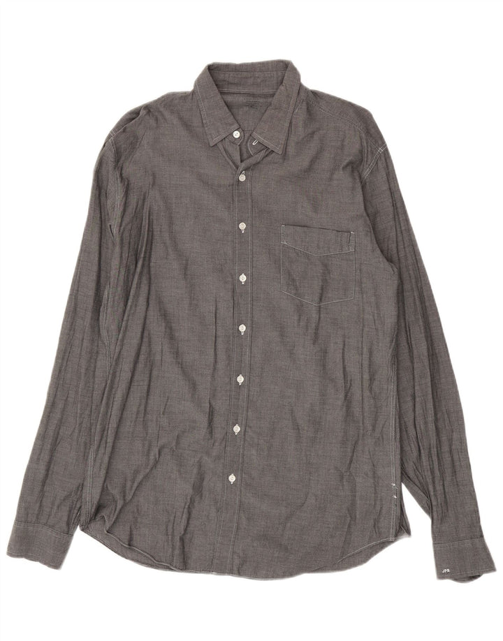 Camisa alta masculina J. CREW grande algodão cinza