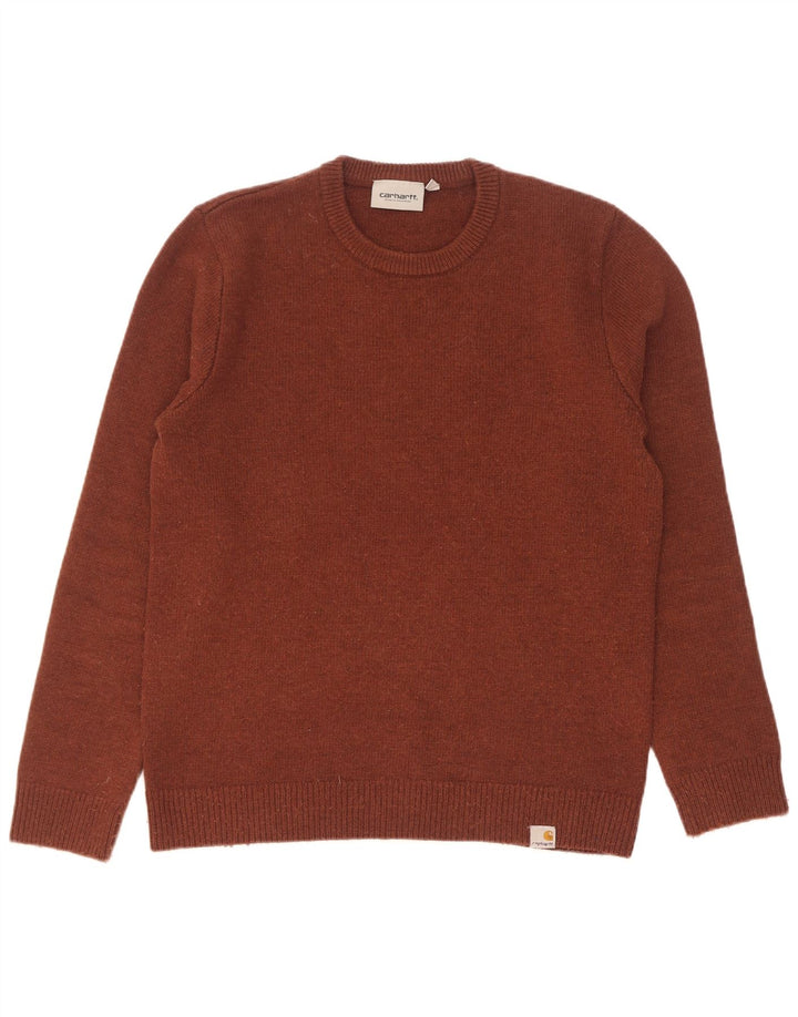 Suéter masculino Carhartt com gola redonda, lã de carneiro marrom médio