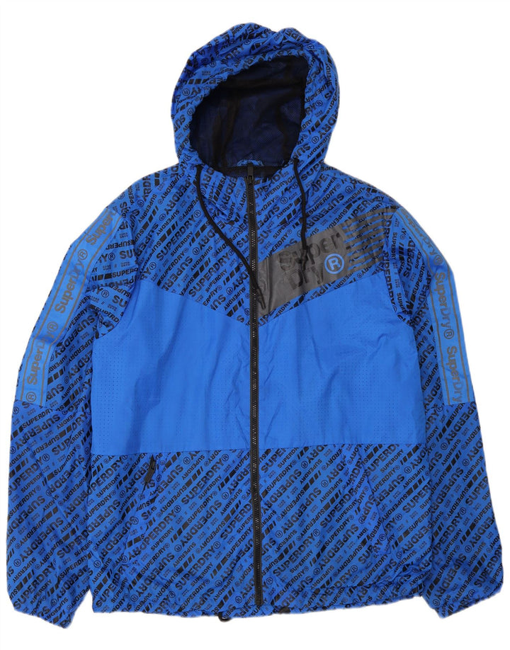 Jaqueta de chuva masculina Superdry Graphic com capuz UK 42 XL azul poliéster