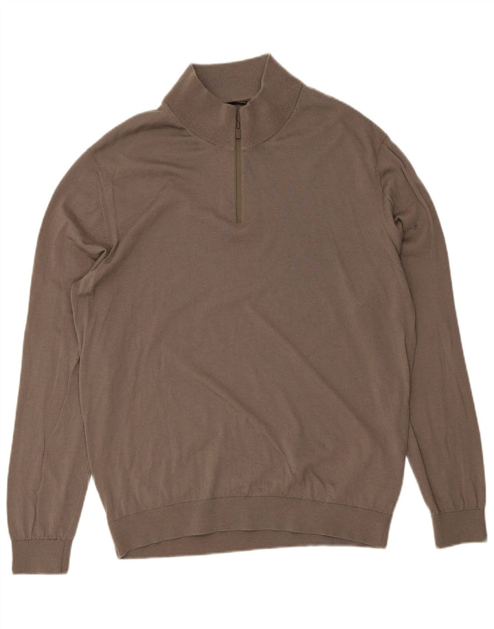 Suéter masculino Massimo Dutti com zíper e gola 2XL lã marrom