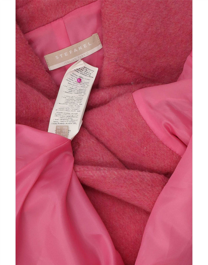 Stefanel Casaco feminino curto manga 3/4 ervilha EUA 8 lã rosa médio