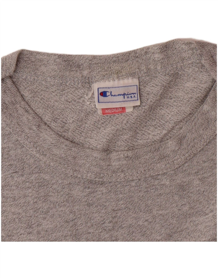 CAMPEÃO Camiseta masculina gráfica Top algodão manchado cinza médio