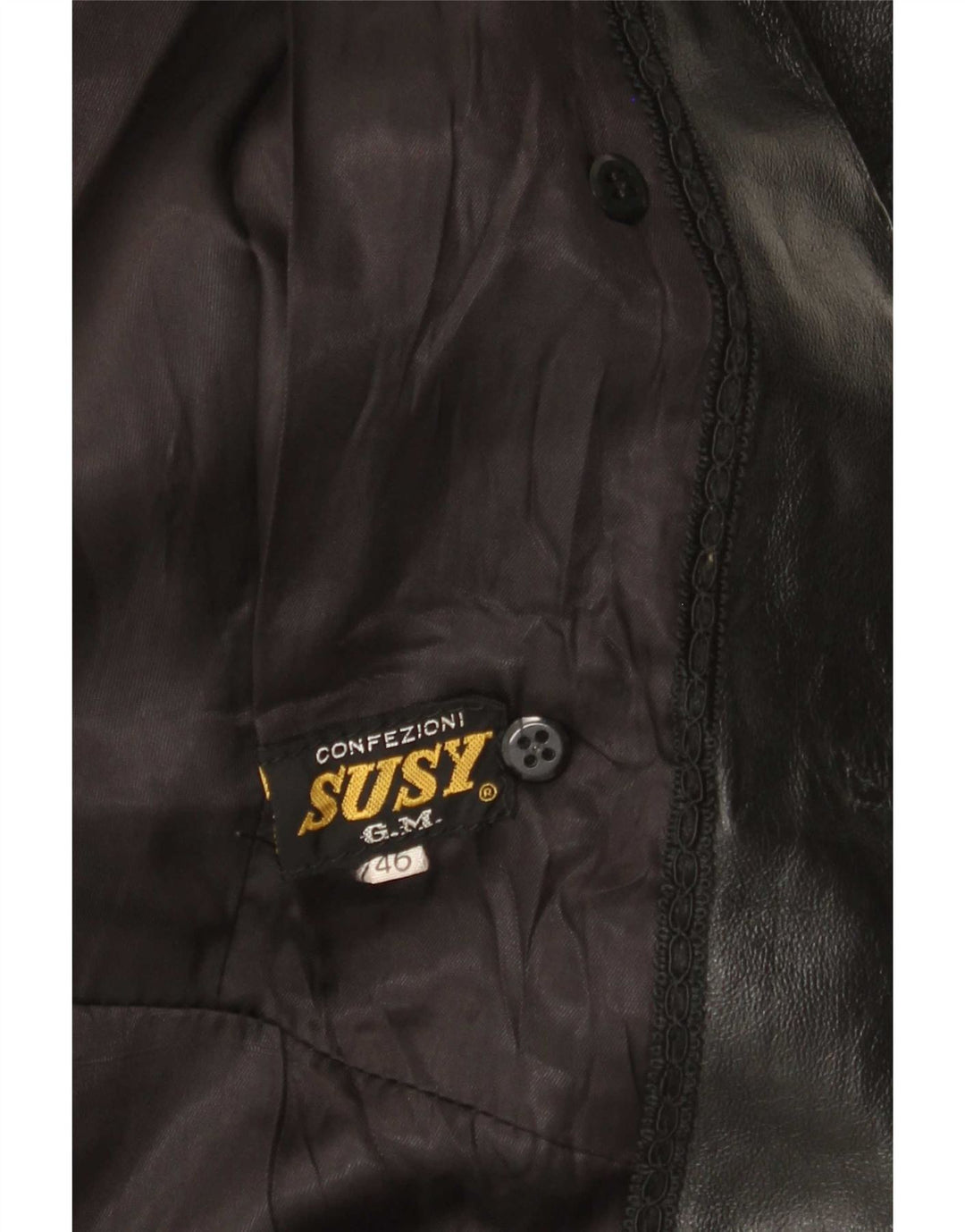 Casaco feminino vintage de couro com peito duplo IT 46 grande preto