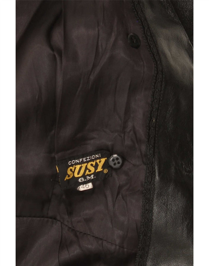Casaco feminino vintage de couro com peito duplo IT 46 grande preto