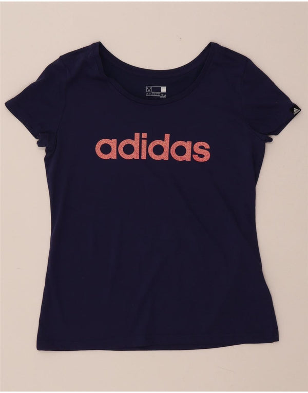 Camiseta Adidas Climalite Graphic Feminina Top UK 12/14 Médio Azul Marinho